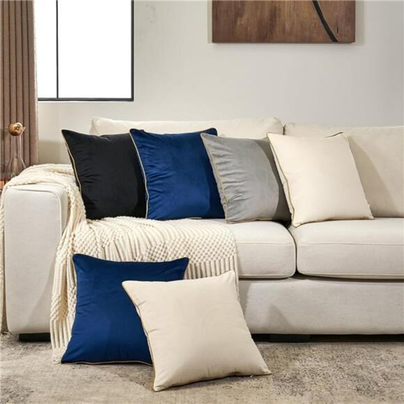 Navy Blue Velvet Pillow Covers 18x18 Set of 2 Soft Decorative Cushion Cases Sofa - Picture 5 of 7